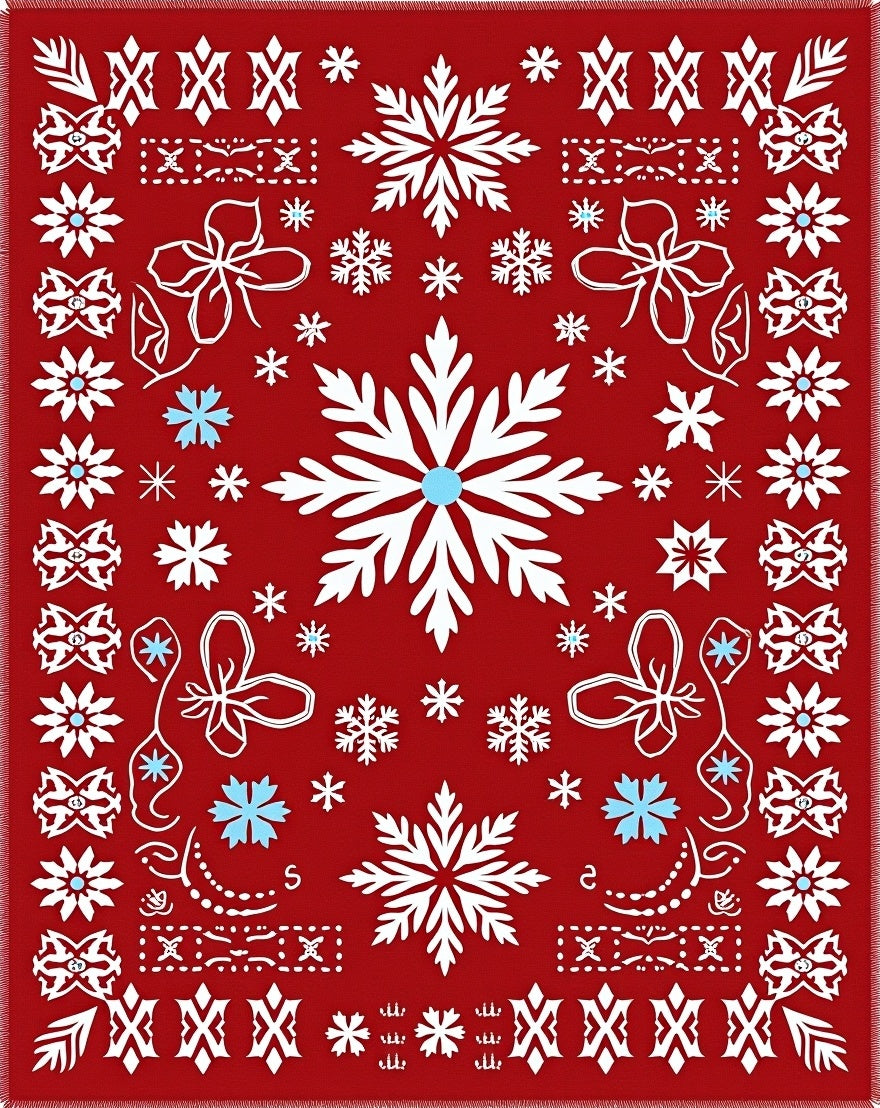 Crimson Snowflake Winter Holiday Rug