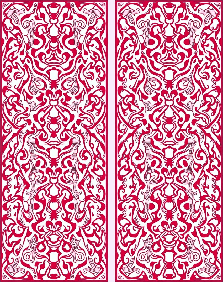 Red Ornate Symmetry Scrollwork Rug