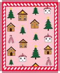 Pink Christmas Village Trees Candy Canes Rug