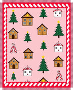 Pink Christmas Village Trees Candy Canes Rug