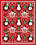 Red Penguin Christmas Whimsical Border Rug