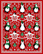 Red Penguin Christmas Whimsical Border Rug