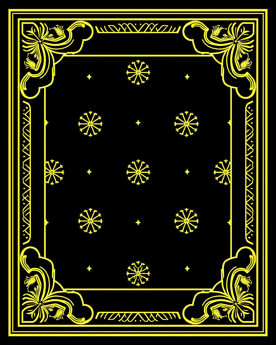 Bold Yellow Floral Medallion Black Rug