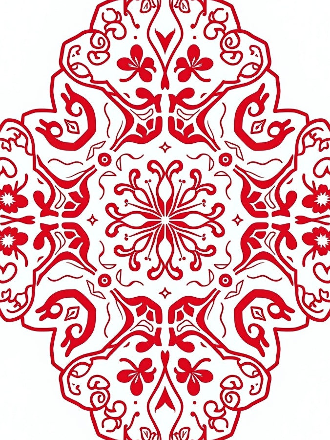 Rich Crimson Radial Floral Medallion Rug