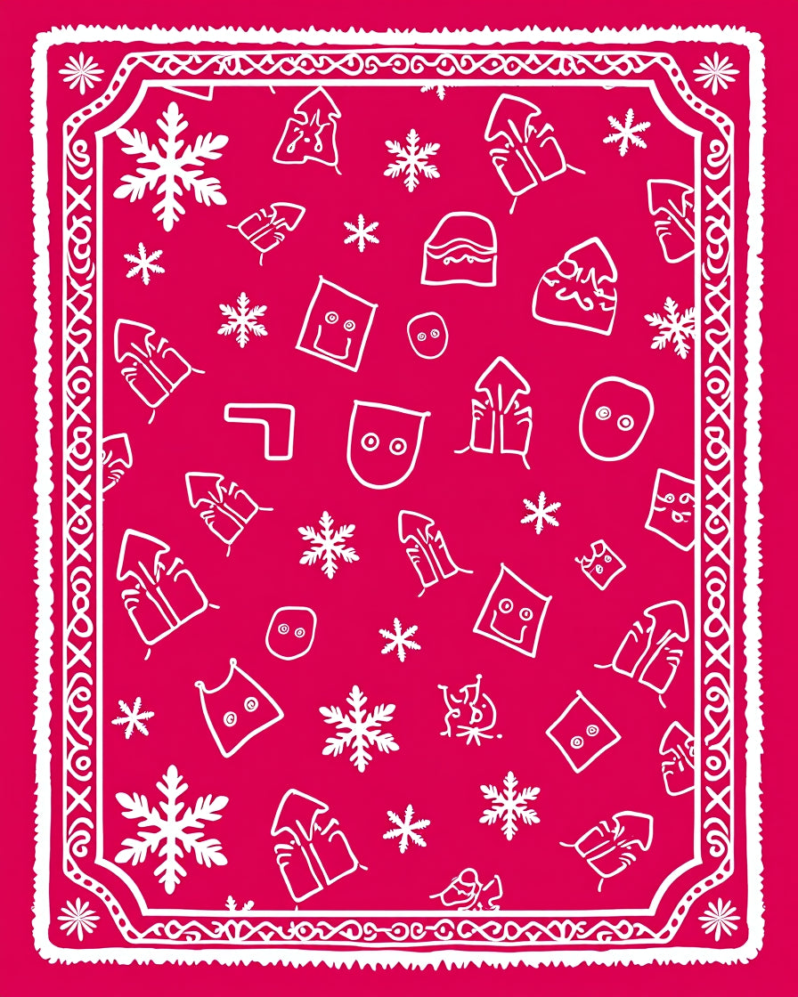 Whimsical Red Snowflake Character Collage Rug