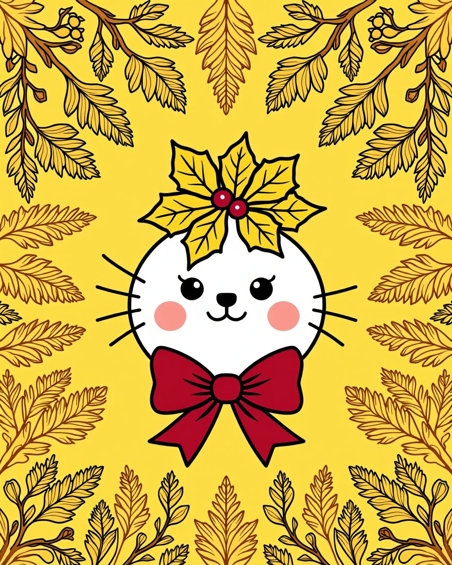 Cute Cat Festive Autumn Foliage Rug