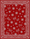 Red Sleigh Snowflakes Winter Border Rug