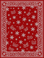 Red Sleigh Snowflakes Winter Border Rug