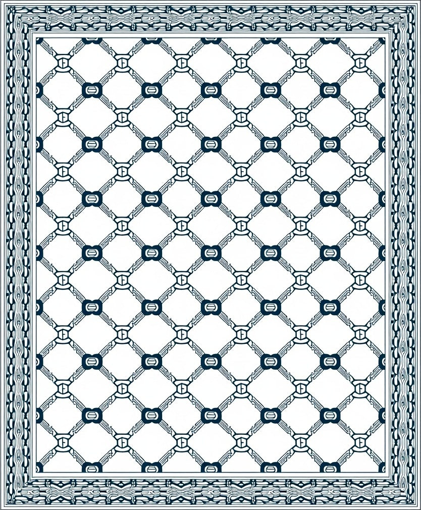 Navy Geometric Chain Link Grid Rug