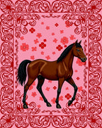 Elegant Pink Floral Horse Artwork Rug