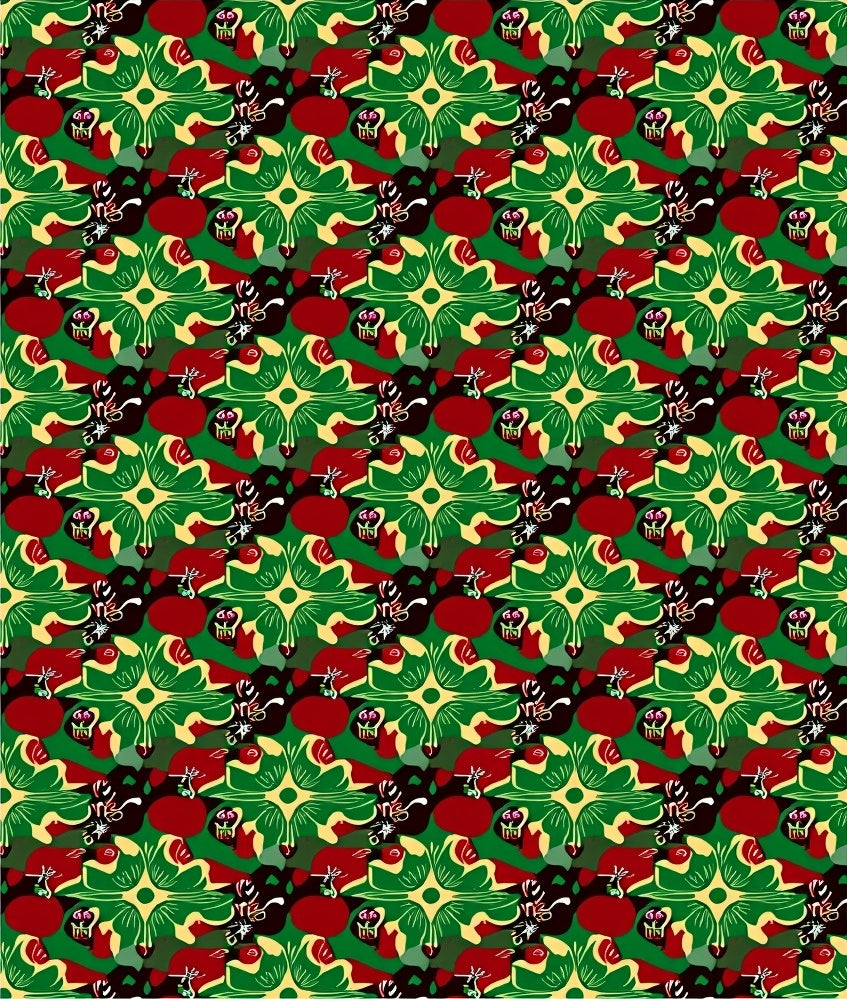 Bold Red Green Black Floral Medallion Rug