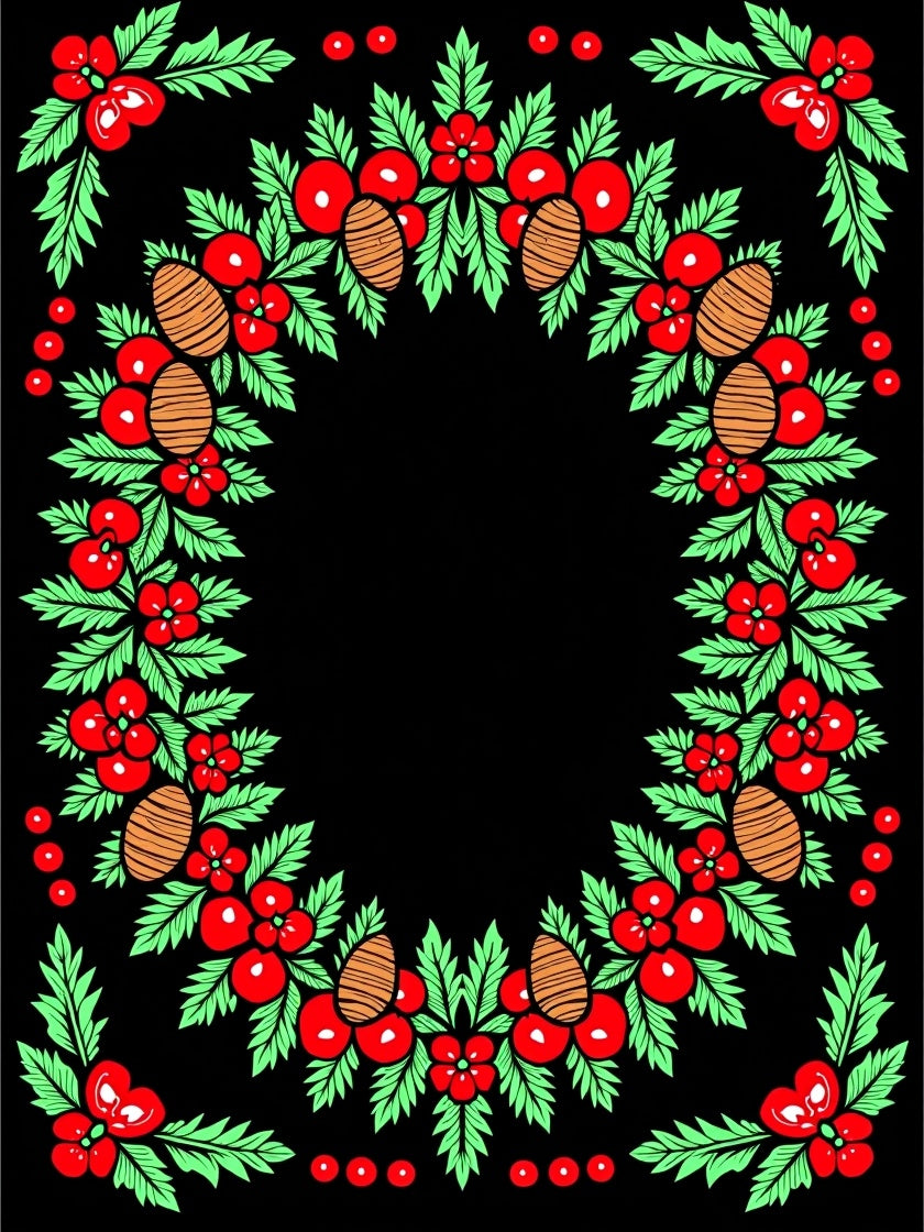Crimson Berry Pinecone Garland Border Rug