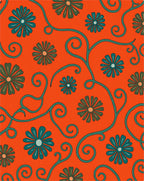 Orange Teal Floral Swirl Tapestry Rug