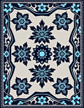 Dark Blue Floral Medallion Cream Rug