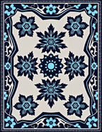 Dark Blue Floral Medallion Cream Rug