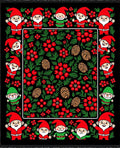Whimsical Gnomes Reindeer Red Floral Rug