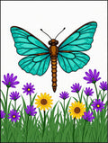 Turquoise Butterfly Purple Yellow Floral Garden Rug