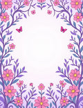 Whimsical Pink Floral Butterfly Frame Rug