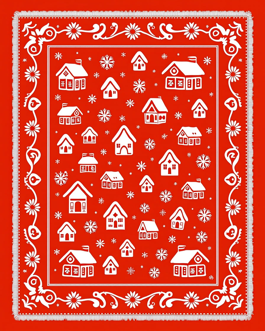 Cozy Red Village Snowflake Rug