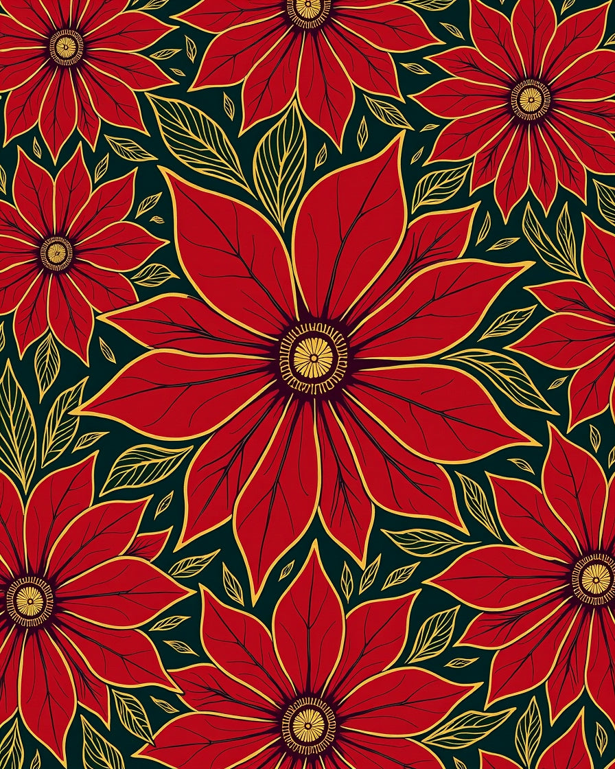 Bold Red Floral Outline Background Rug