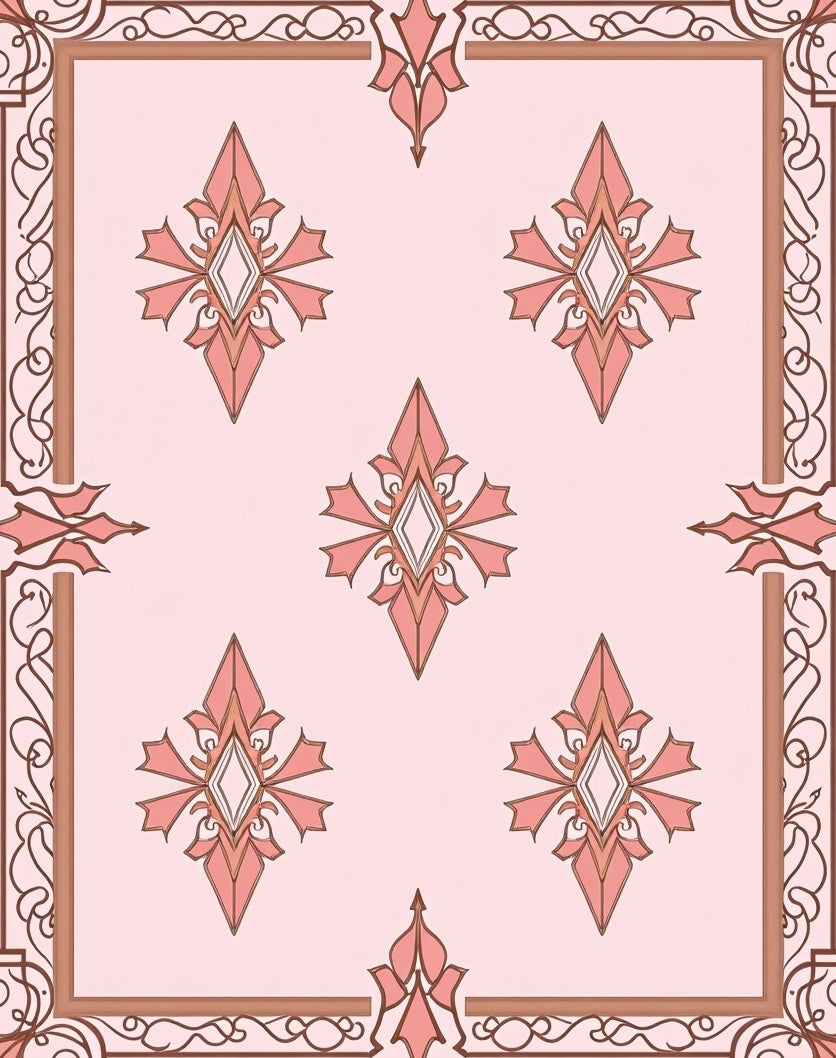 Terracotta Pink Floral Diamond Border Rug
