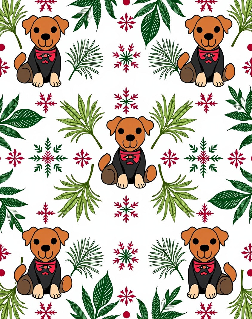 Whimsical Red Bow Dog Snowflake Garden Rug