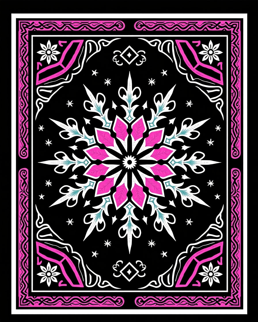 Bold Pink and White Floral Mandala Rug