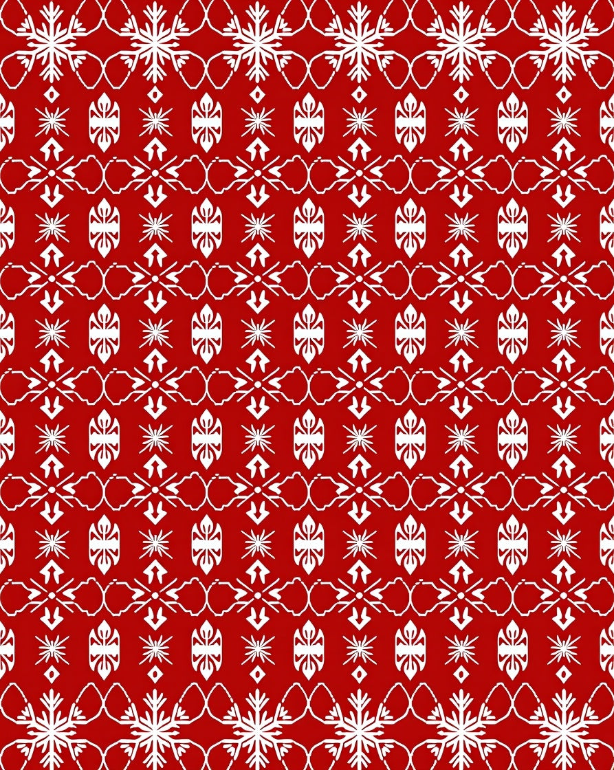 Crimson Snowflake Geometric Border Rug