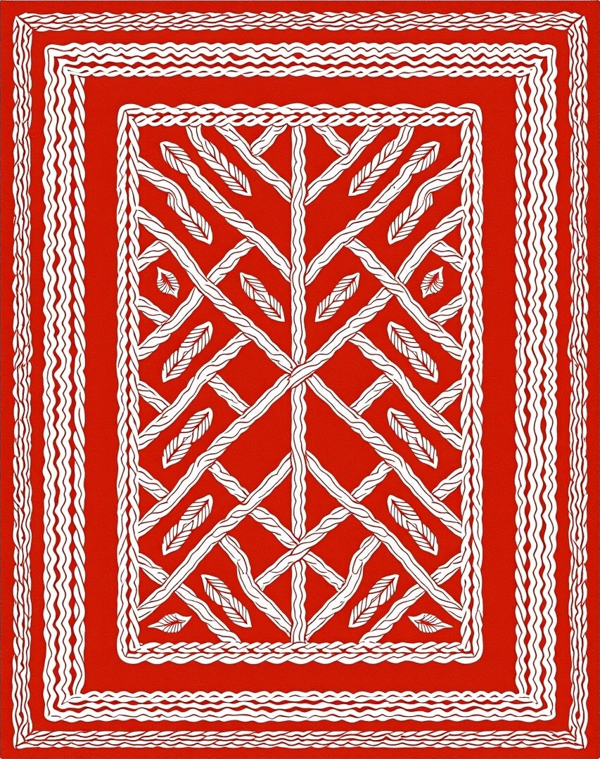 Crimson Woven Branch Lattice Rectangular Rug