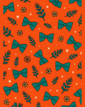 Teal Bow Festive Evergreen Sprigs Rug
