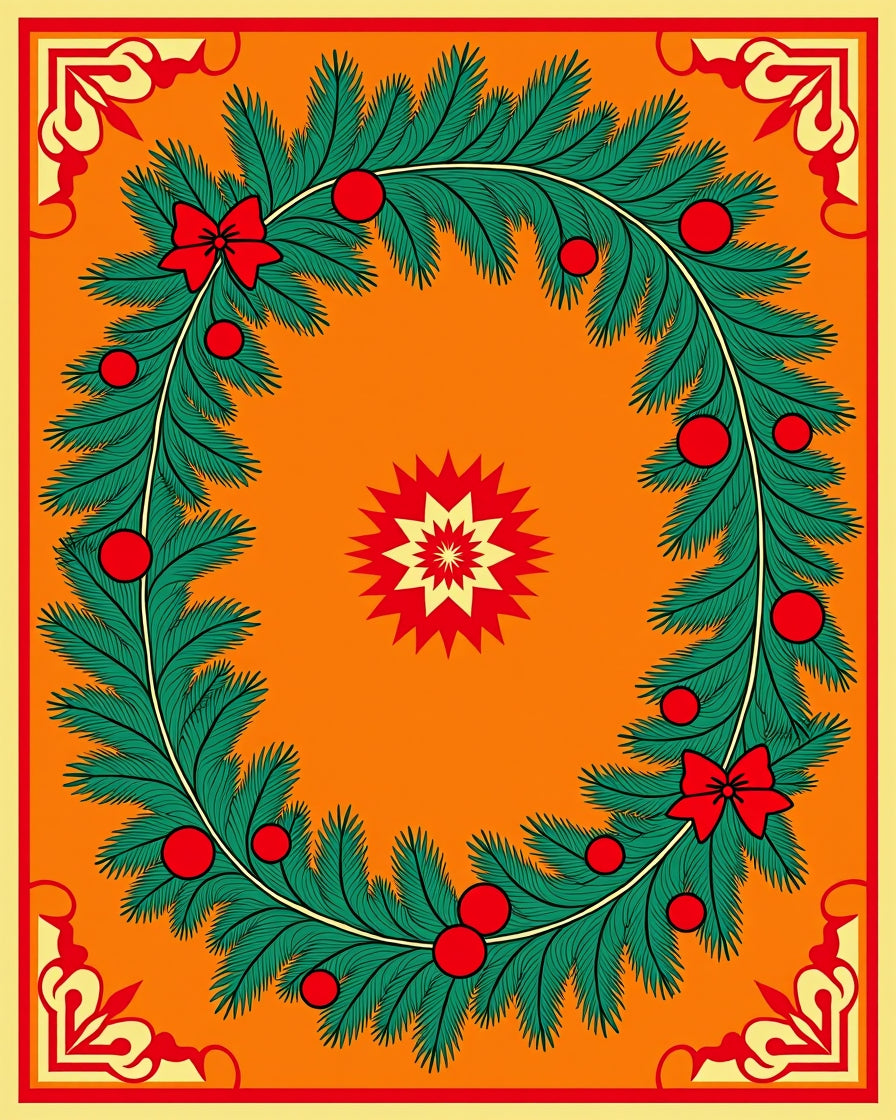 Festive Evergreen Wreath Red Ornament Rug