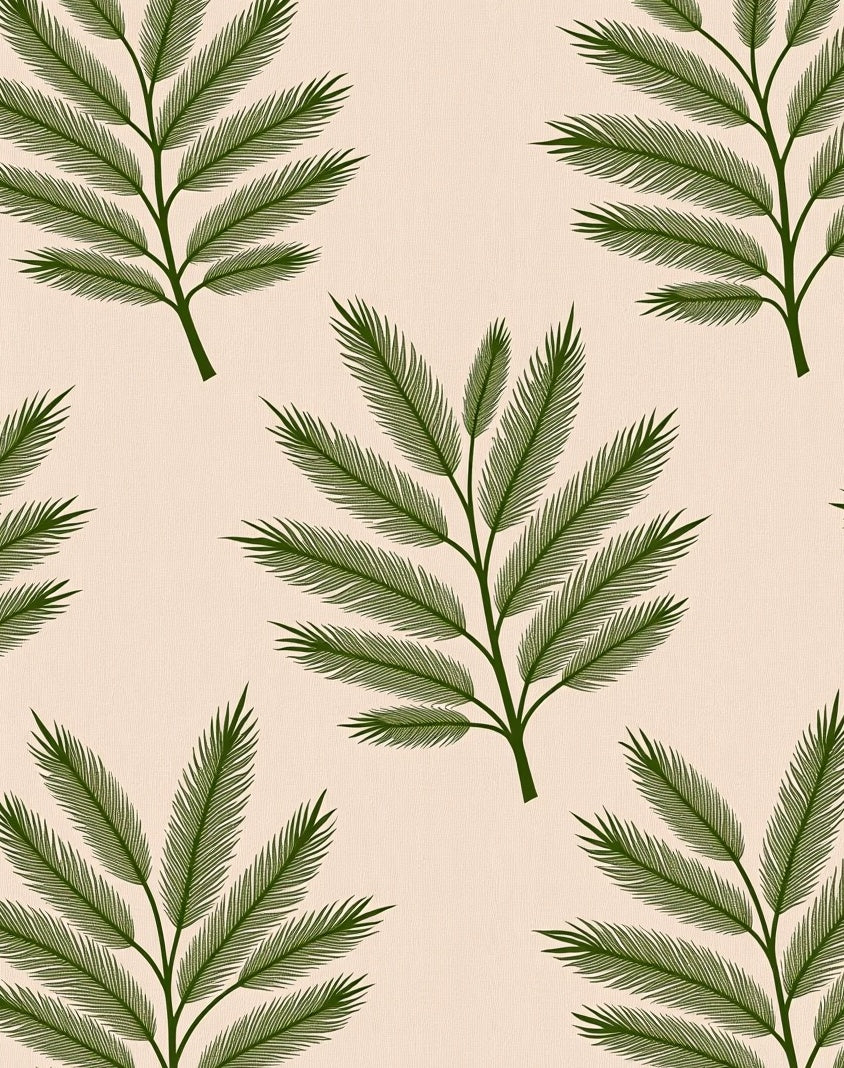 Green Fern Frond Repeating Pattern Rug