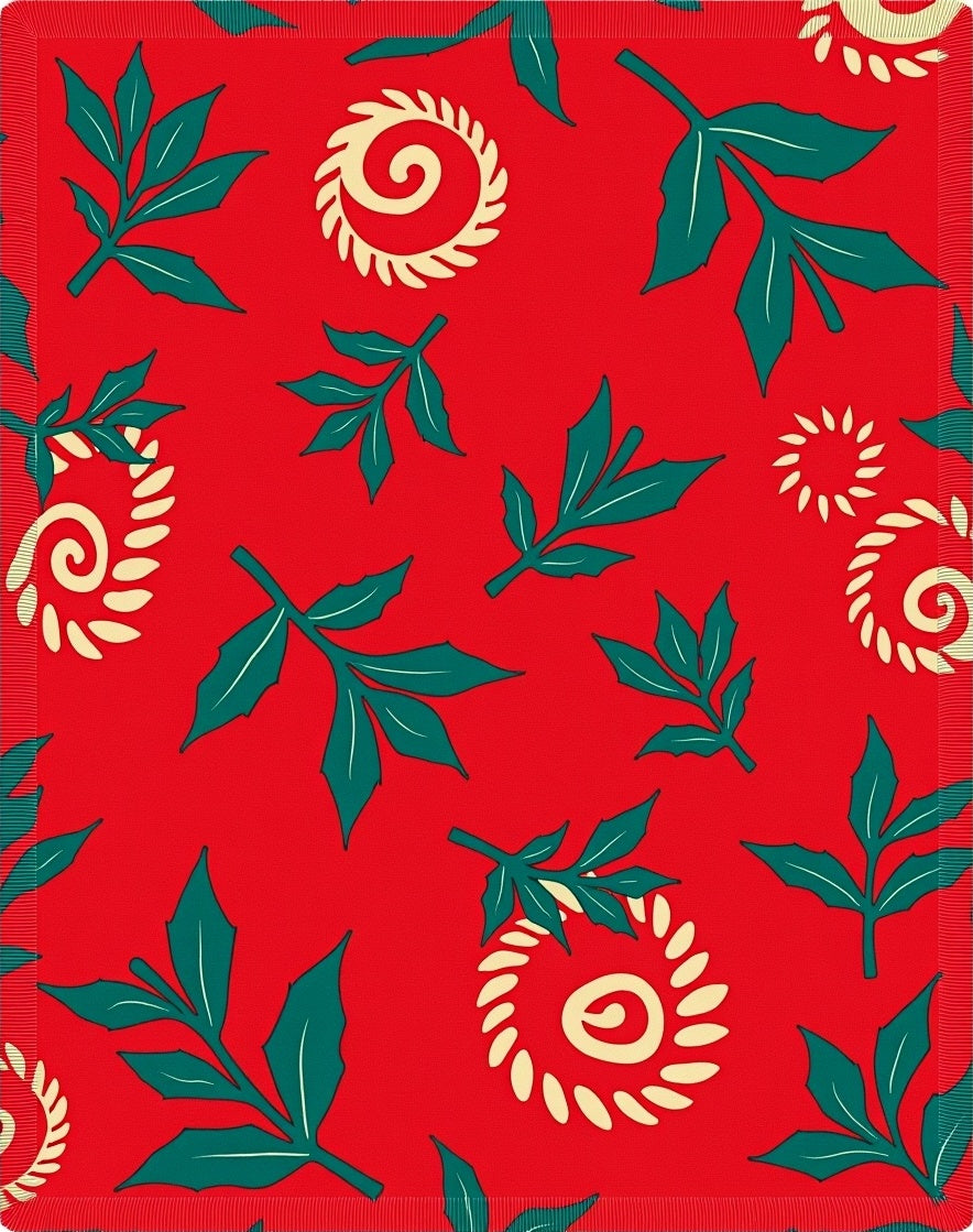Whimsical Red Leaf Swirl Rug