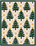 Green Christmas Trees Paw Prints Stars Rug