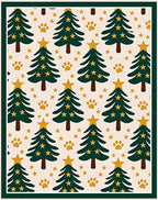 Green Christmas Trees Paw Prints Stars Rug