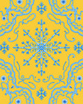 Vibrant Blue Snowflake Medallion Yellow Rug
