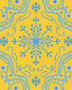 Vibrant Blue Snowflake Medallion Yellow Rug