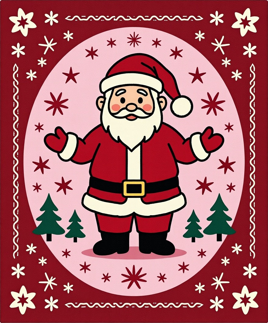 Cute Santa Claus with Trees and Snowflakes Rug