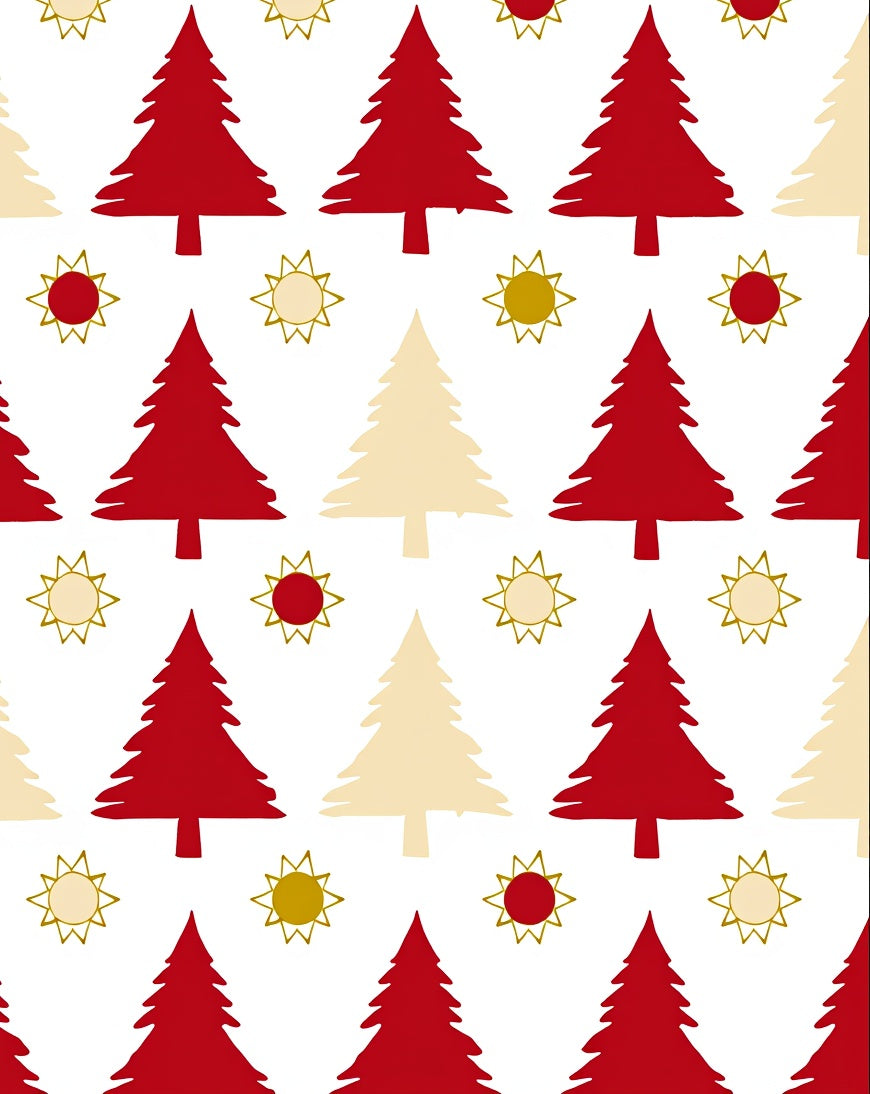 Red Beige Pine Trees Sunburst Rug