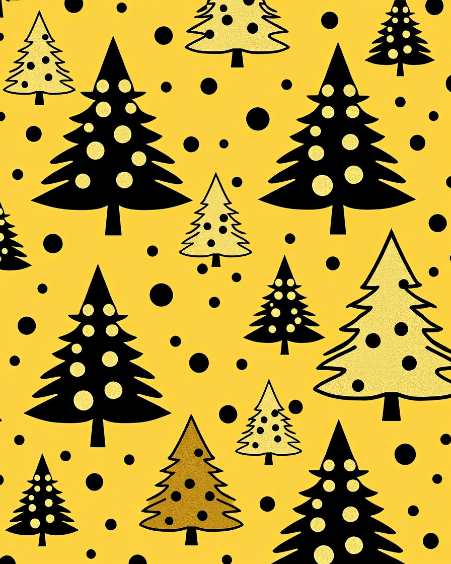 Golden Yellow Christmas Trees Scattered Circles Rug
