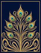 Golden Peacock Feather Navy Art Nouveau Rug