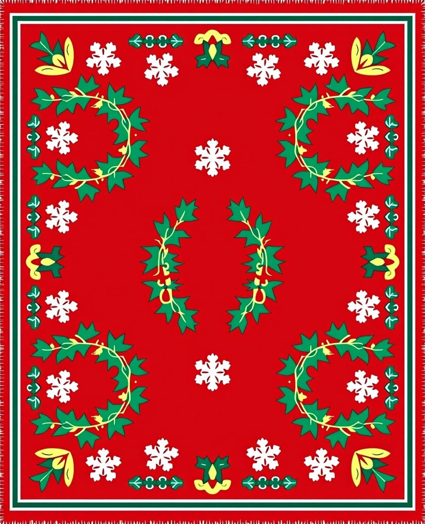 Vintage Red Holly Snowflake Wreath Rug