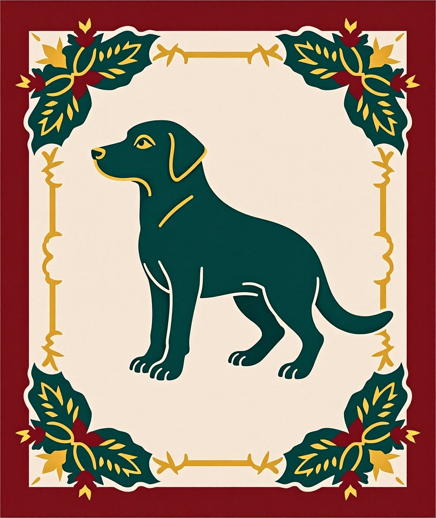 Deep Teal Dog Floral Border Rug