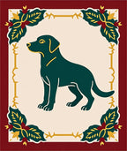 Deep Teal Dog Floral Border Rug
