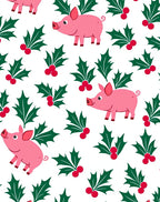Pink Pig Holly Berry Illustration Rug