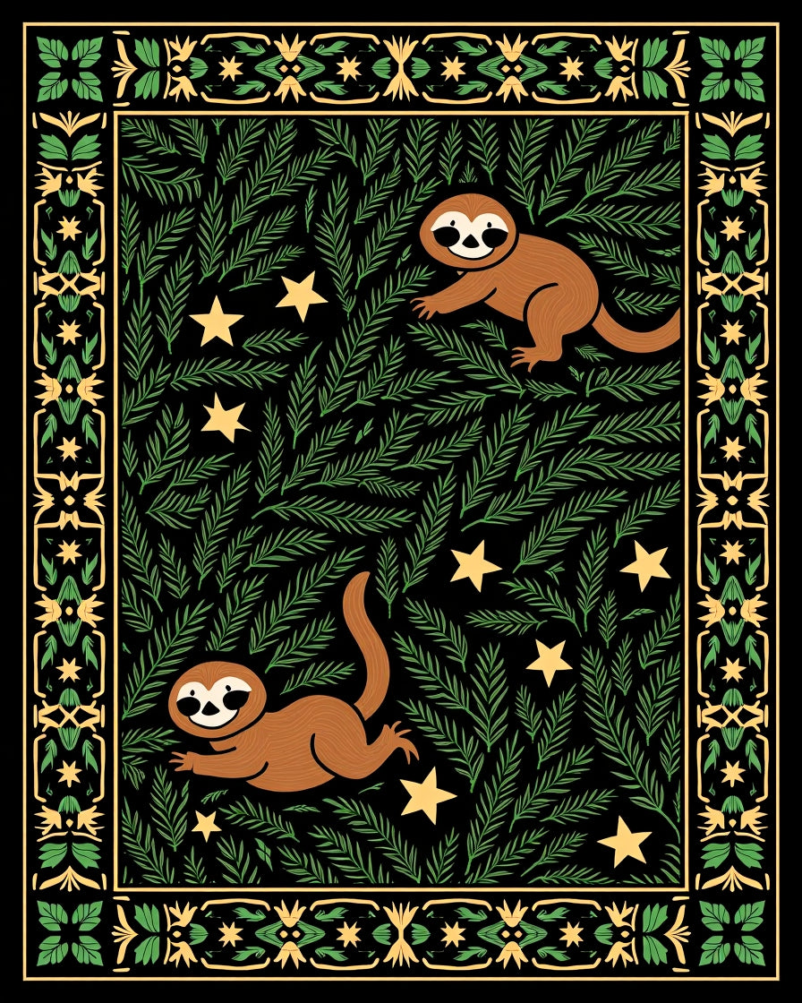 Whimsical Sloth Forest Starry Charm Rug