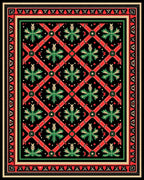 Bold Red Lattice Green Floral Rug