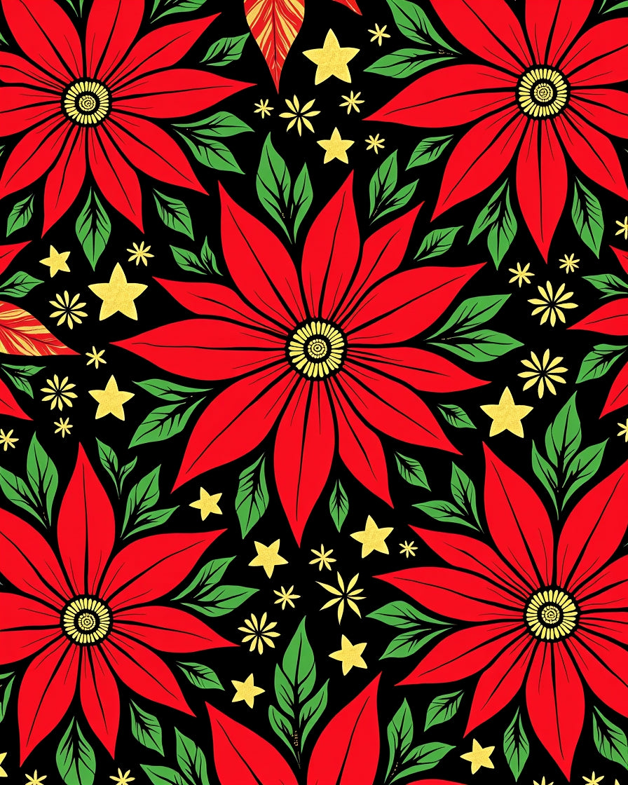Crimson Red Poinsettia Star Medallion Rug