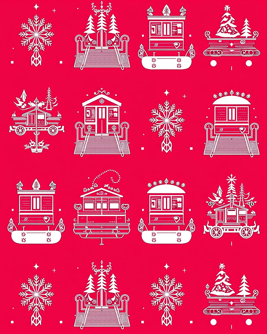 Festive Holiday Train Snowflake Collection Rug