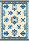 Cream And Blue Snowflake Medallion Overlay Rug